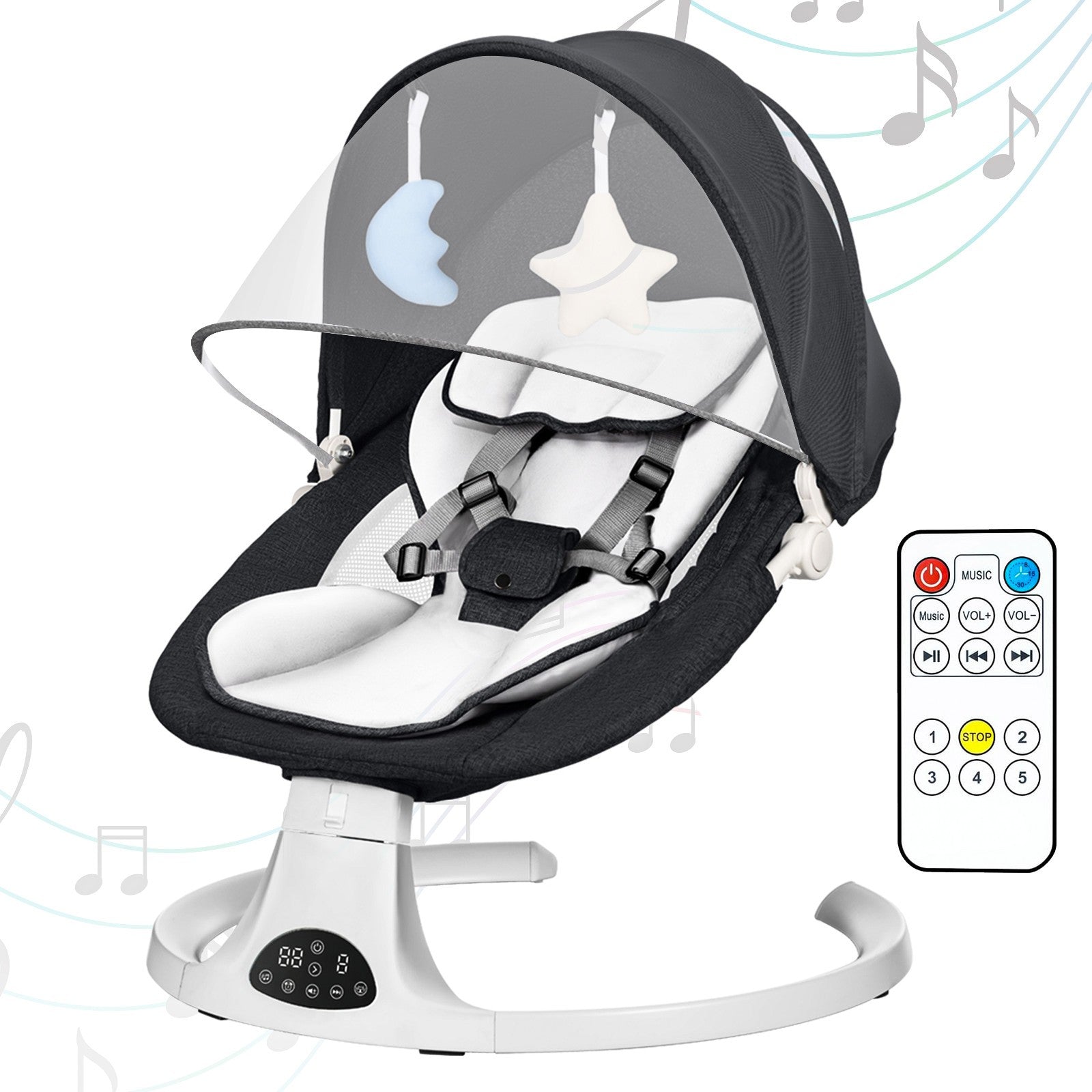 Bluetooth Electric Baby Swing Infant Music Cradle Bouncer Chair Rocker Remote UK