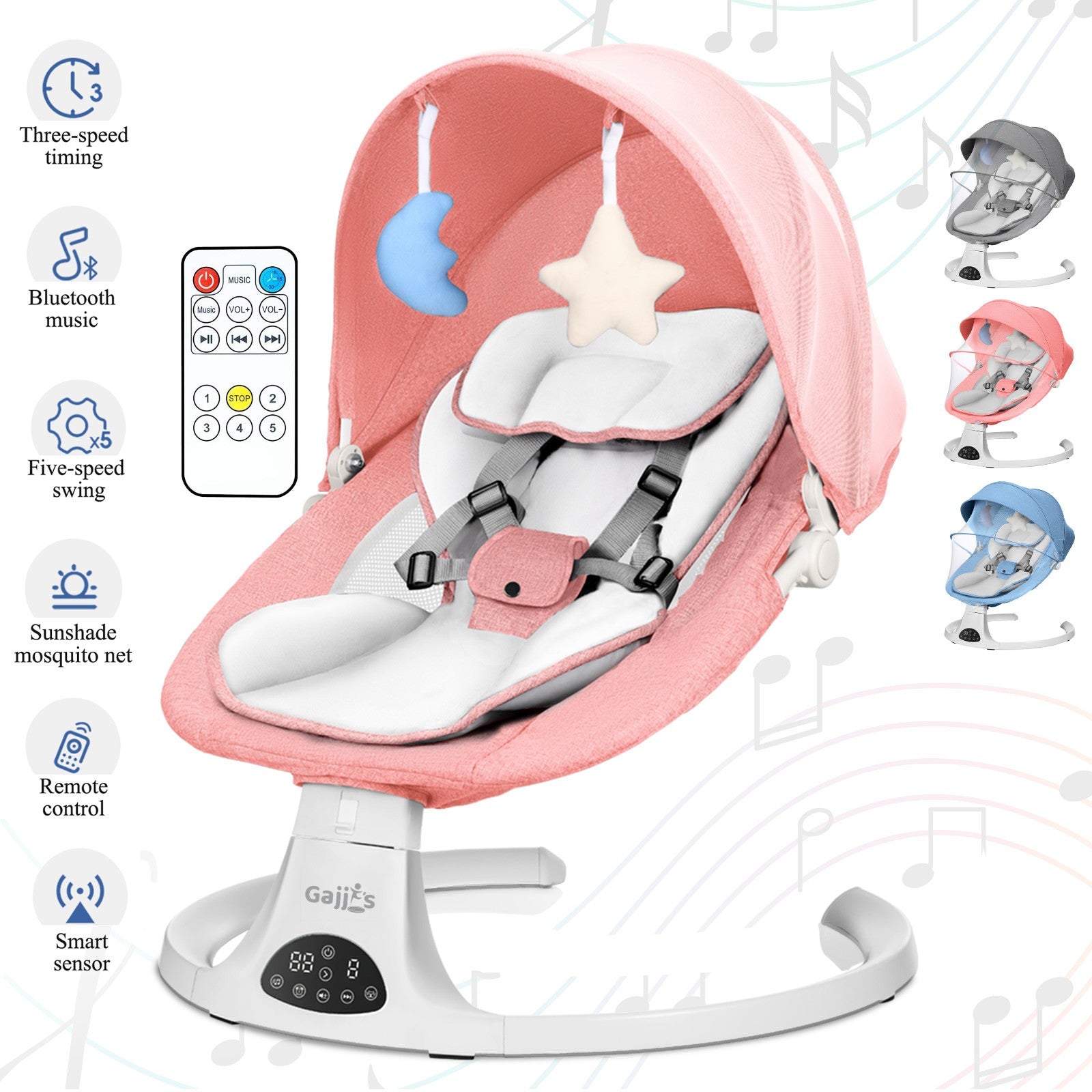 Bluetooth Electric Baby Swing Infant Music Cradle Bouncer Chair Rocker Remote UK