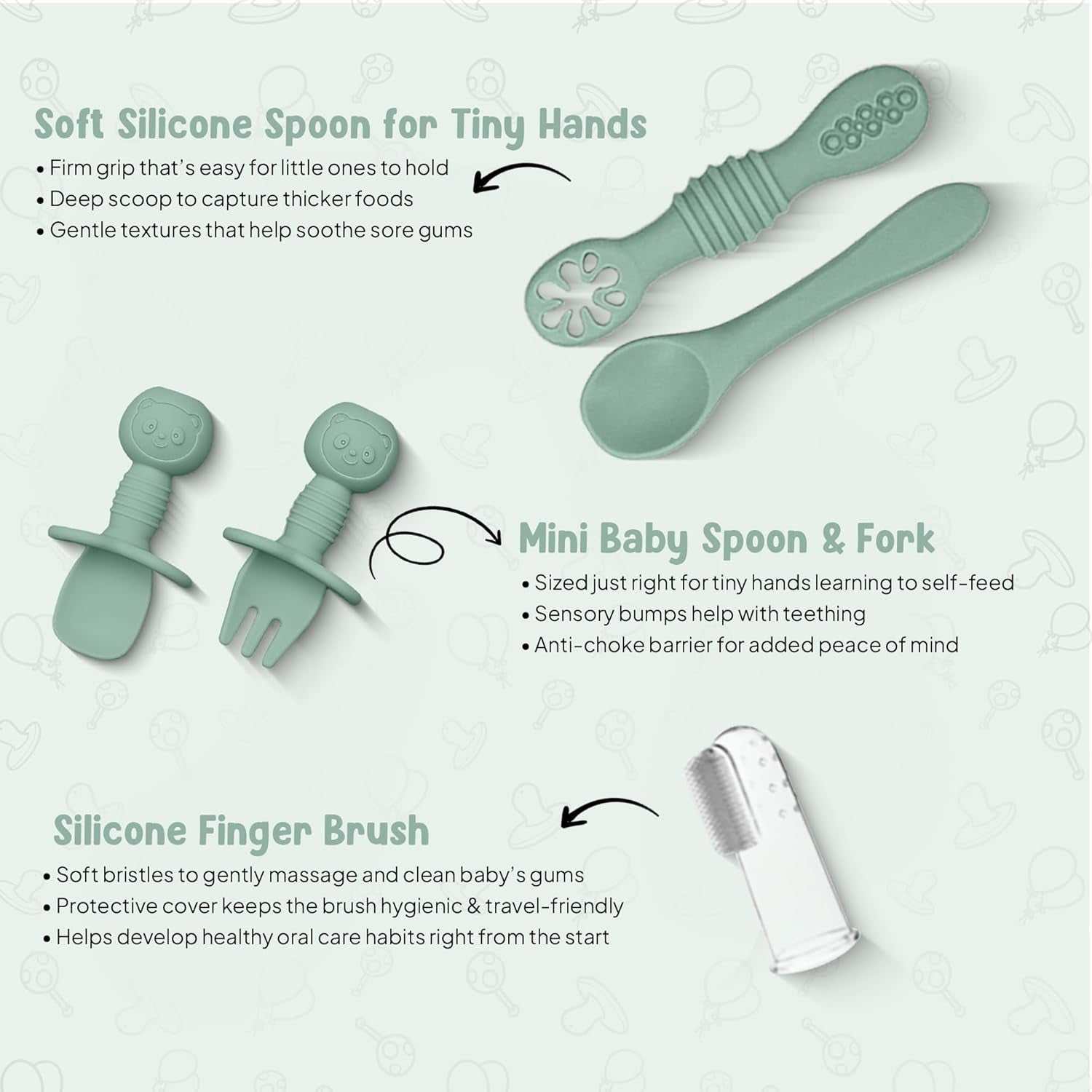 11-Piece Baby Weaning Set | Baby Led Weaning Feeding Supplies for Toddlers | Baby Feeding Set with Bpa-Free Suction Bowl, Silicone Baby Feeding Set, Spoons, Bibs, and Food Plate Kit | Green V1