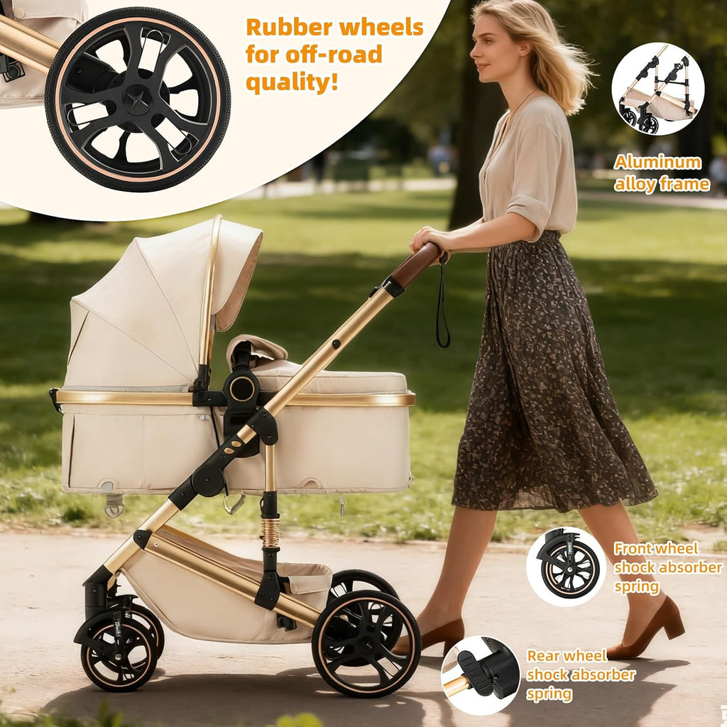 3 in 1 Baby Stroller with One-Touch Folding,3 in 1 Prams Travel System, Lightweight Foldable Pushchair, Prams with Aluminum Frame for Portable Baby Carriage (H9 Dark Grey, H9)