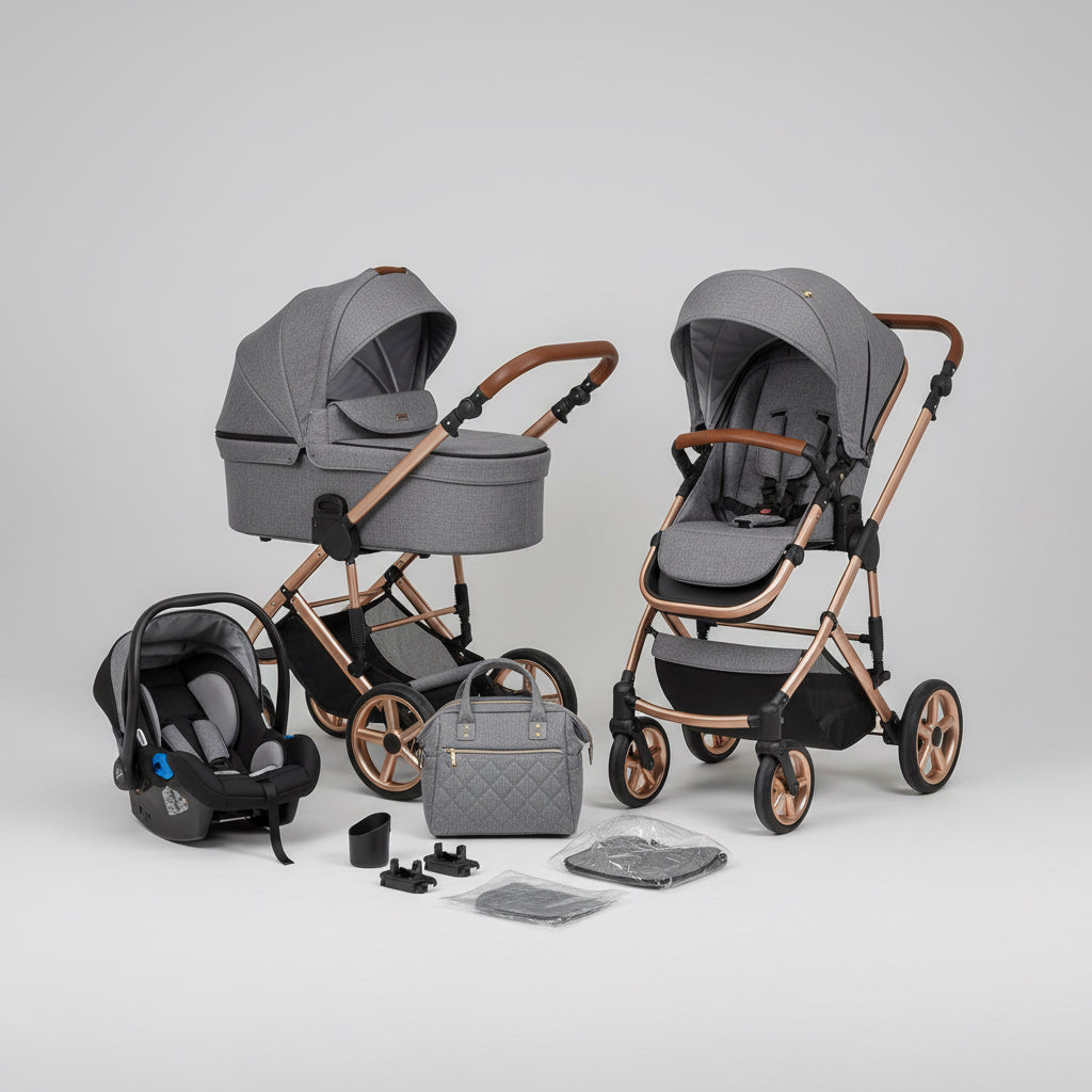 3 in 1 Baby Stroller with One-Touch Folding,3 in 1 Prams Travel System, Lightweight Foldable Pushchair, Prams with Aluminum Frame for Portable Baby Carriage (H9 Dark Grey, H9)