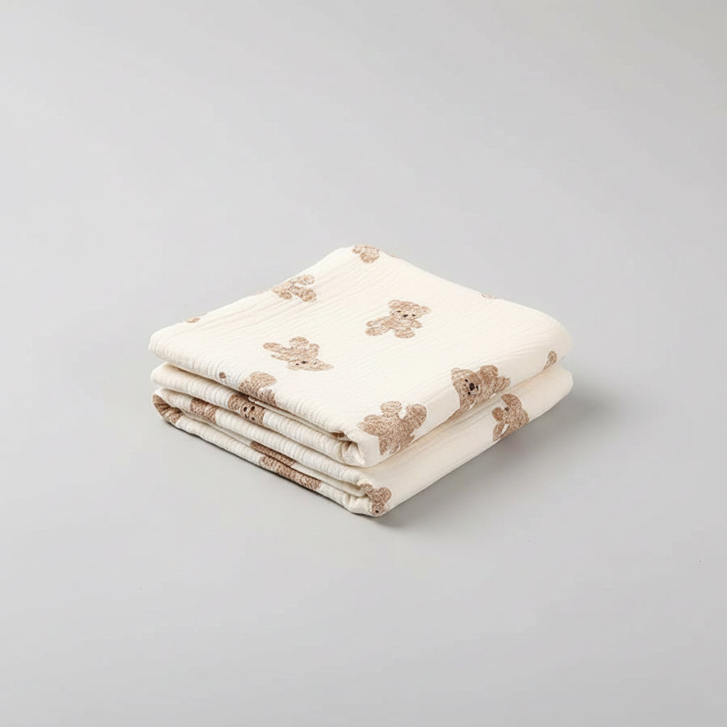 Cute Bear Muslin Squares Cotton Baby Blanket for Newborn Plaid Infant Swaddle Blanket Babies Accessories Bed Summer Comforter