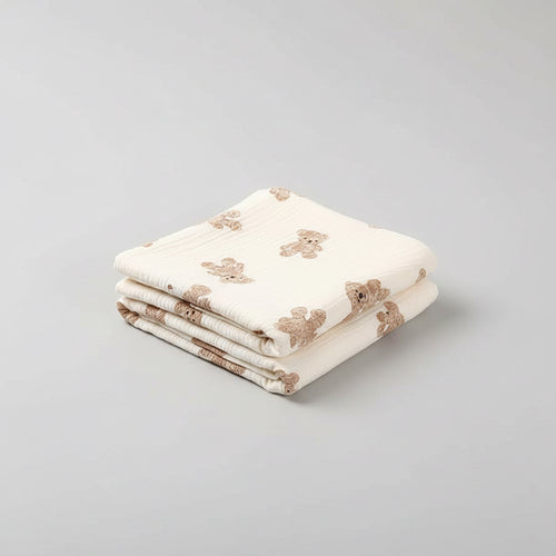 Cute Bear Muslin Squares Cotton Baby Blanket for Newborn Plaid Infant Swaddle Blanket Babies Accessories Bed Summer Comforter