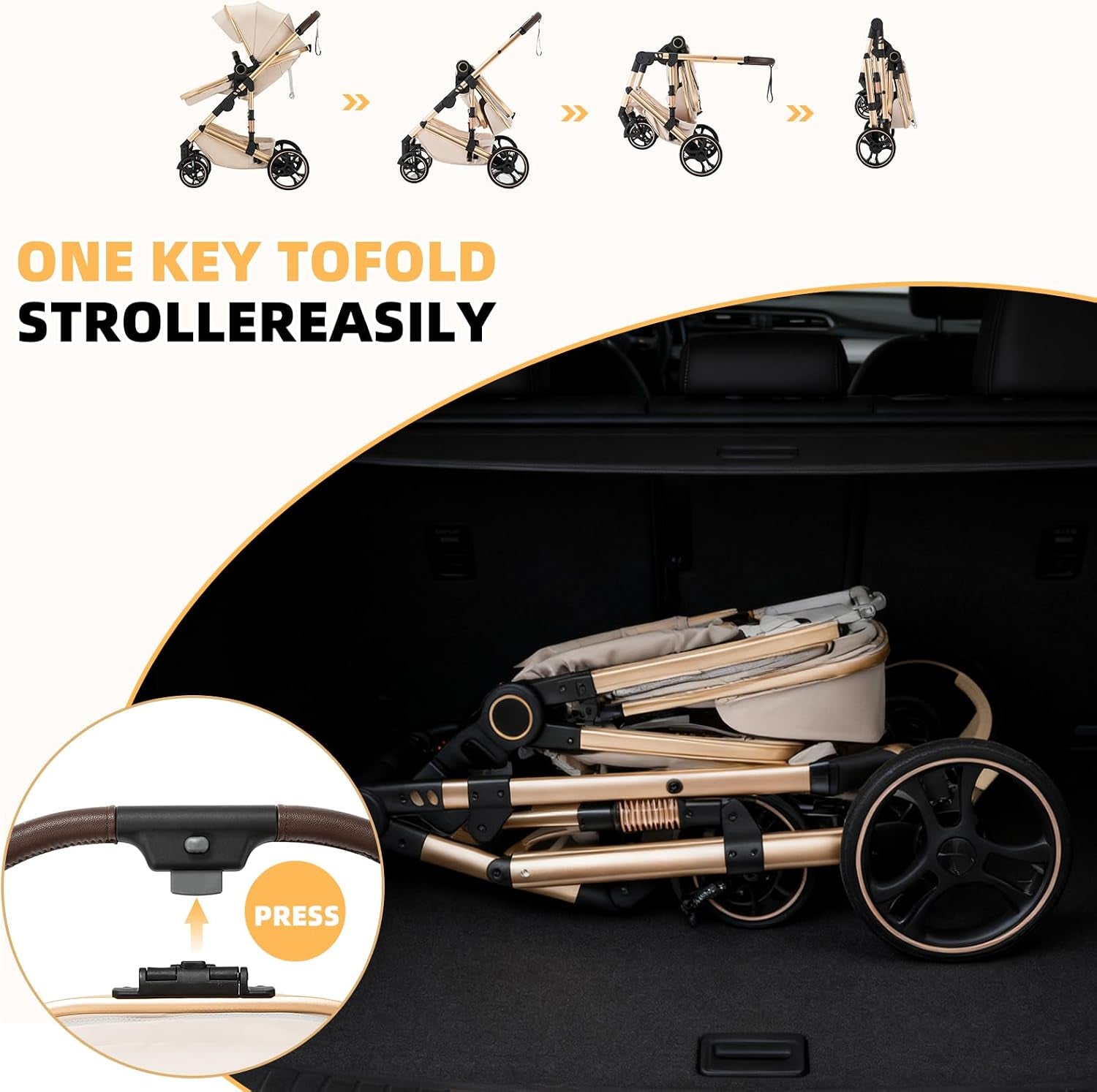 3 in 1 Baby Stroller with One-Touch Folding,3 in 1 Prams Travel System, Lightweight Foldable Pushchair, Prams with Aluminum Frame for Portable Baby Carriage (H9 Dark Grey, H9)
