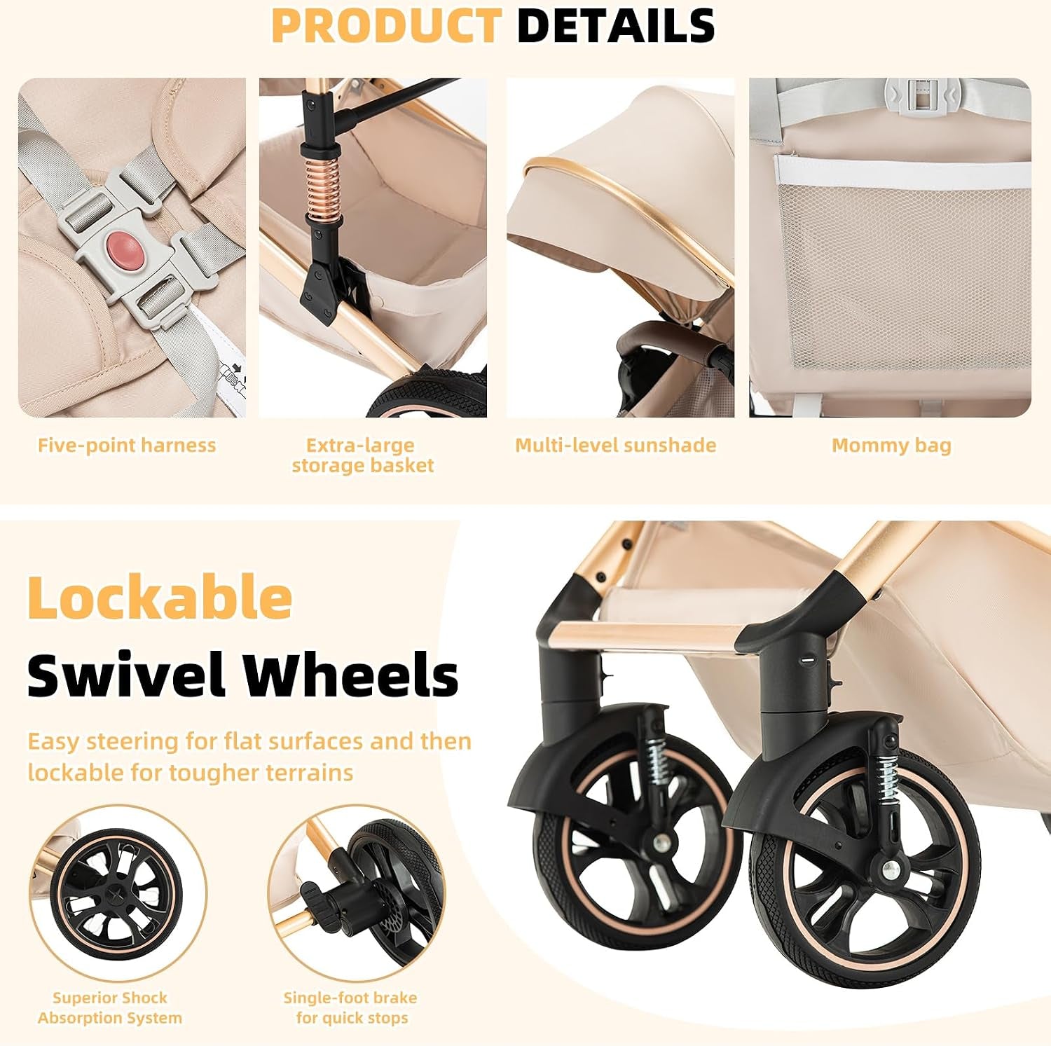 3 in 1 Baby Stroller with One-Touch Folding,3 in 1 Prams Travel System, Lightweight Foldable Pushchair, Prams with Aluminum Frame for Portable Baby Carriage (H9 Dark Grey, H9)